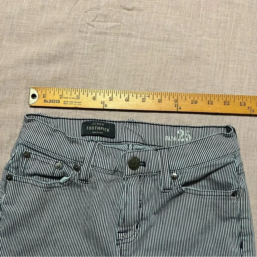 J.Crew Womens Toothpick blue white Railroad Stripe Skinny Jeans Size 25
